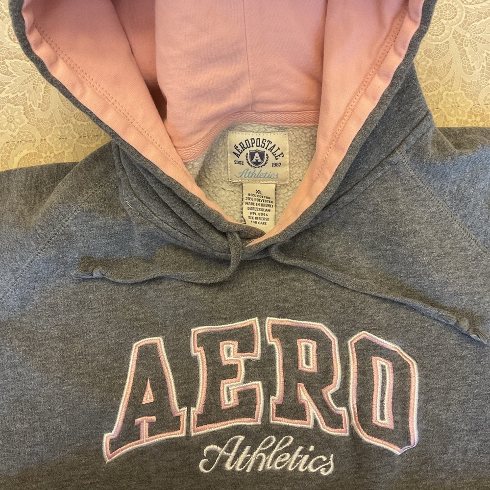 Aeropostal Hoodie Sweatshirt Grey/Pink Jr’s Lg-XL